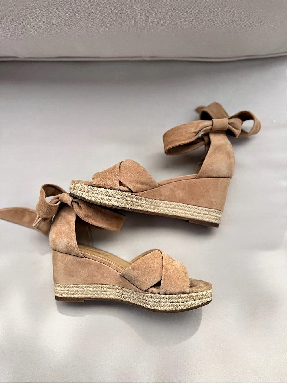 Splendid Suede Espadrille Wedge Sandals with Ankle Ties Brown